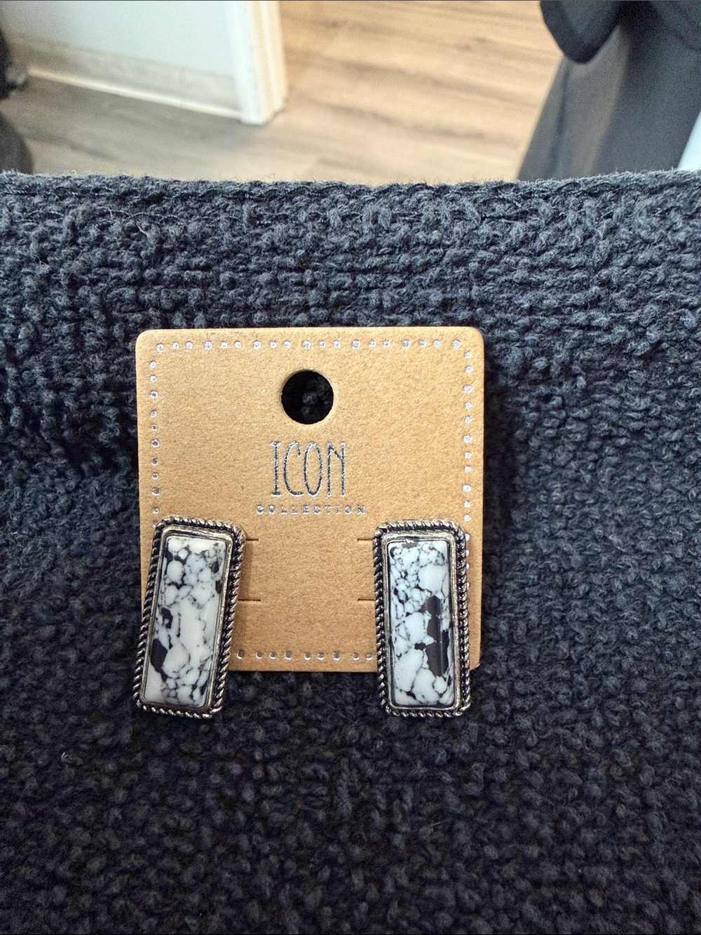 Black and White Marbled Rectangular earrings